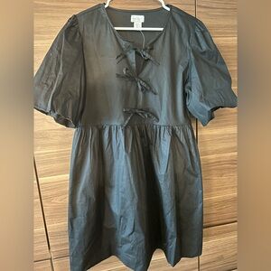 Nicole Miller Black Puff Sleeve Tie-Front Casual Dress with pockets. Super cute!